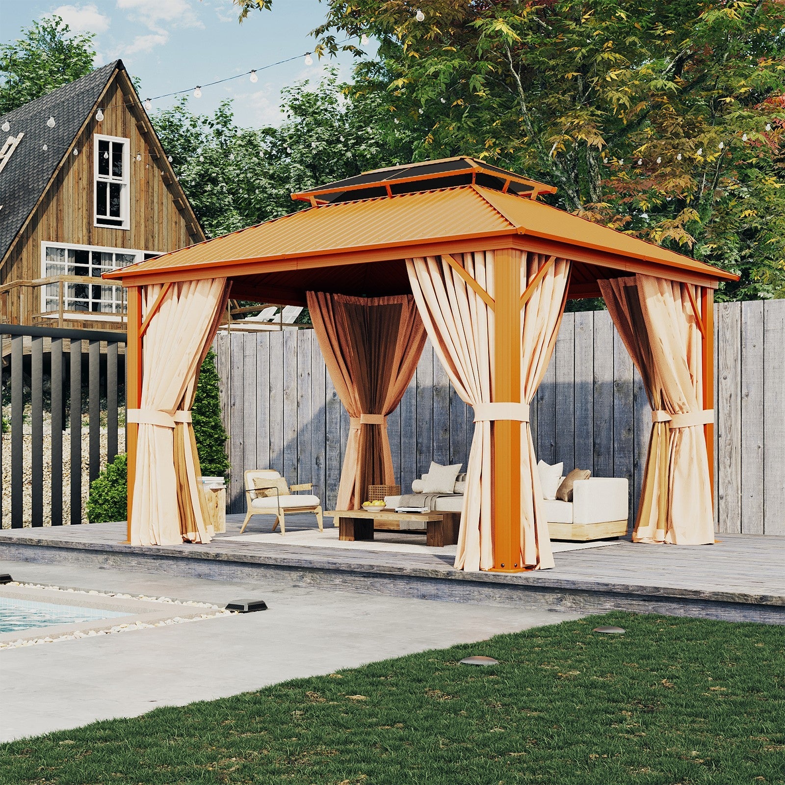 Hardtop Aluminum Gazebo, Polycarbonate and Galvanized Steel Roof