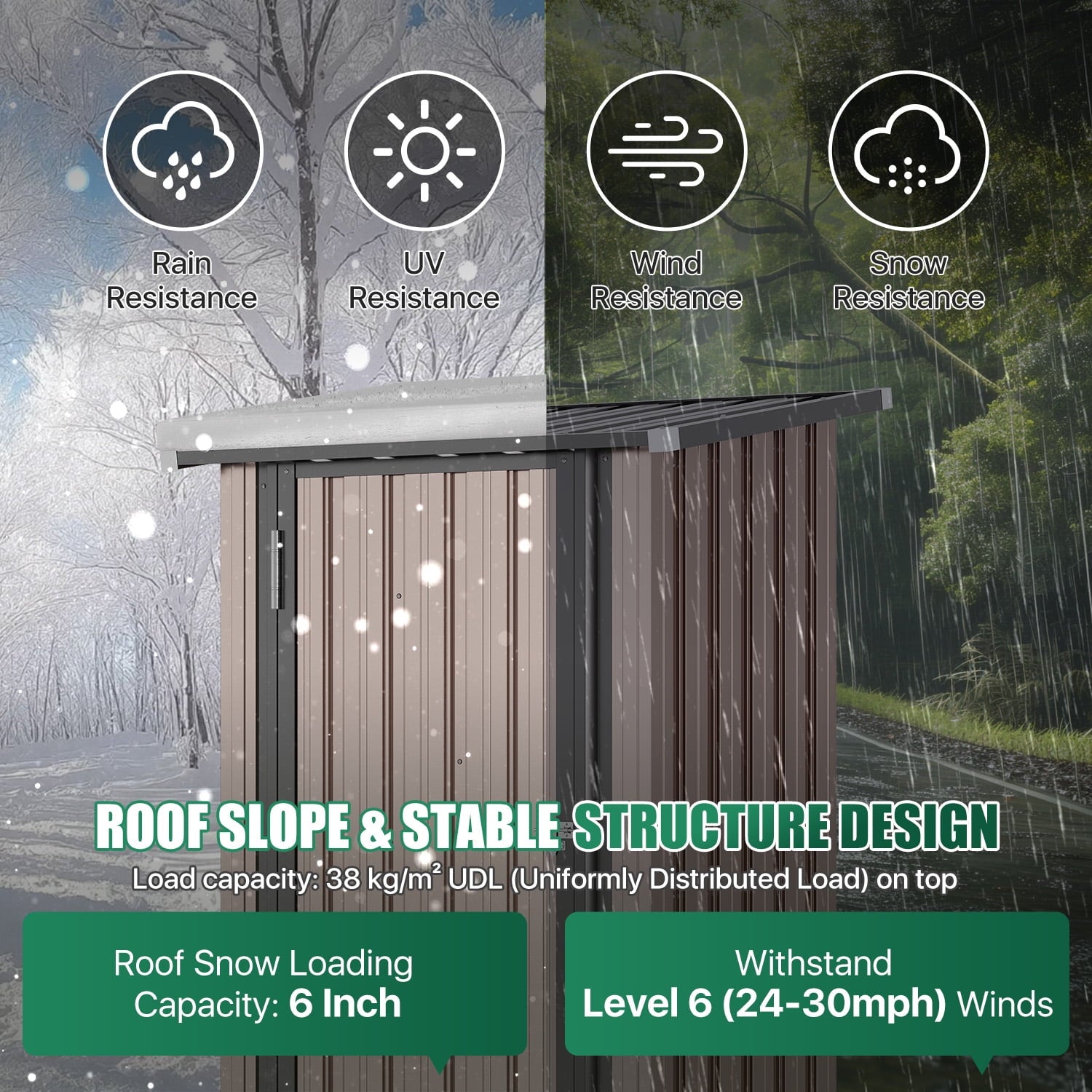 Clouddwell 3x3 ft. Metal Outdoor Shed with Lockable Door, Brown Garden Storage