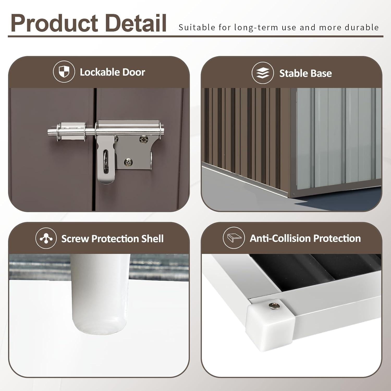 Outdoor Storage Shed, 5x3 FT, Metal Storage Shed with Door & Lock, Steel Utility Tool Shed for Backyard Garden Patio Lawn, Brown