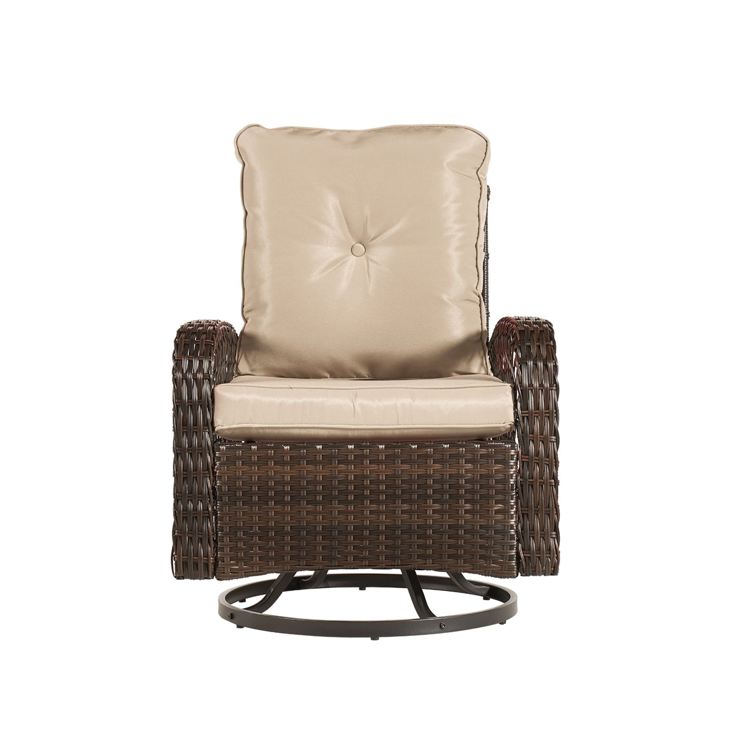 3 Pcs Outdoor Swivel Rocker Patio Chairs, 360 Degree Rocking Patio Conversation Set with Thickened Cushions and Glass Coffee Table for Backyard, Brown