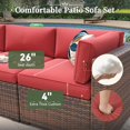 15 Piece Patio Furniture Set with 44” Fire Pit Table Wicker Rattan Outdoor Sectional Sofa Set with Coffee Table and 4” Thickened Cushions, Red (Waterproof Cover Included)