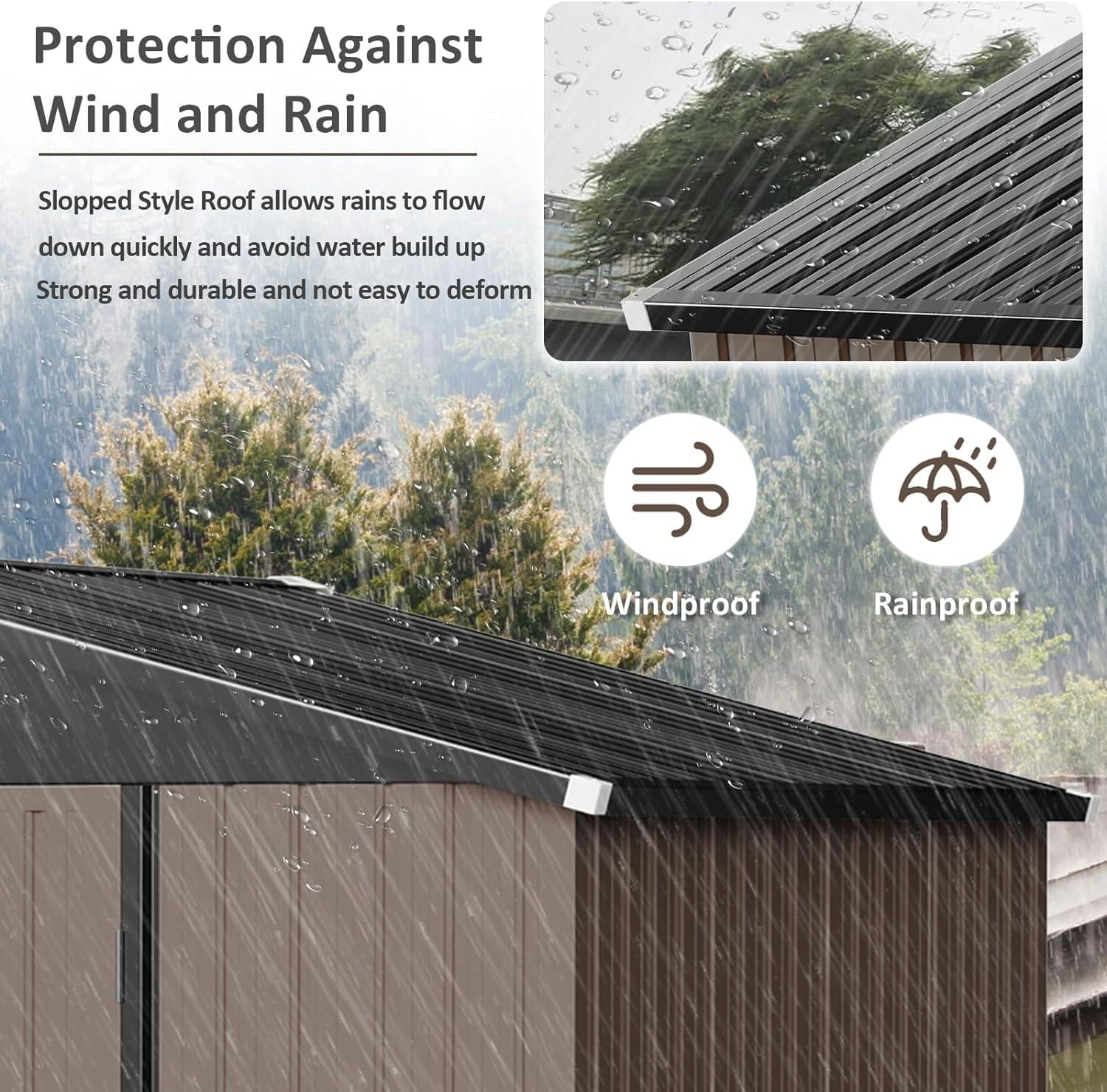 Outdoor Storage Shed, 8.5x5.6 FT, Metal Storage Shed with Door & Lock, Steel Utility Tool Shed for Backyard Garden Patio Lawn, Brown