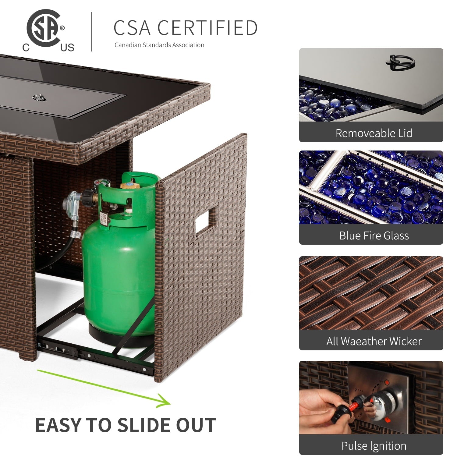 8 Piece Outdoor Patio Conversation Set with 44-inch Fire Pit Table,Outdoor Furniture Sectional Wicker Sofa Set with Beige Cushions