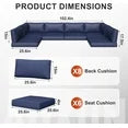 Aoxun Outdoor Replacement Cushions for Patio Furniture, Deep Seat Outdoor Cushions for 6-Seat Wicker Sectional, 14-Piece Water-Repellent Cushions for L-Shape Couch(Navy)