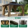 Clouddwell 12'x12' Hardtop Gazebo - Polycarbonate Double Roof with Netting & Curtains for Patio, Garden Sun Protection,Browm