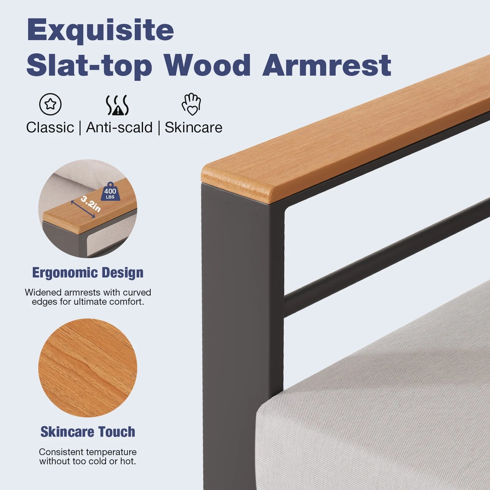 Aluminum Outdoor Patio Furniture Set, 5 Seats Outdoor Sectional with Coffee Table (3-Seater and 2 Single Seats) Light Grey