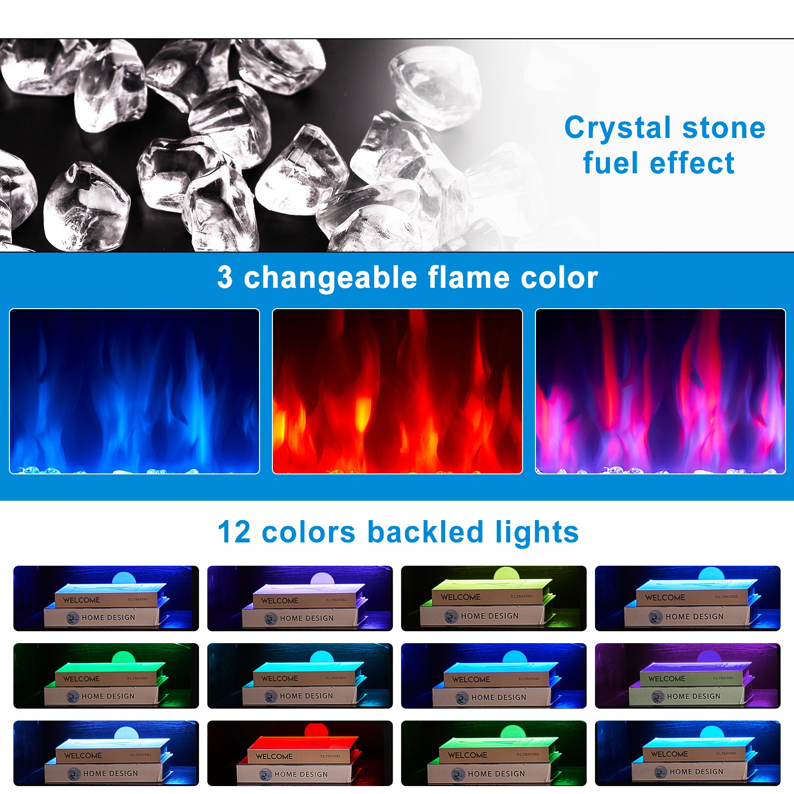 70" Fireplace TV Stand with LED Display, Entertainment Center, for TVs up to 80", Black