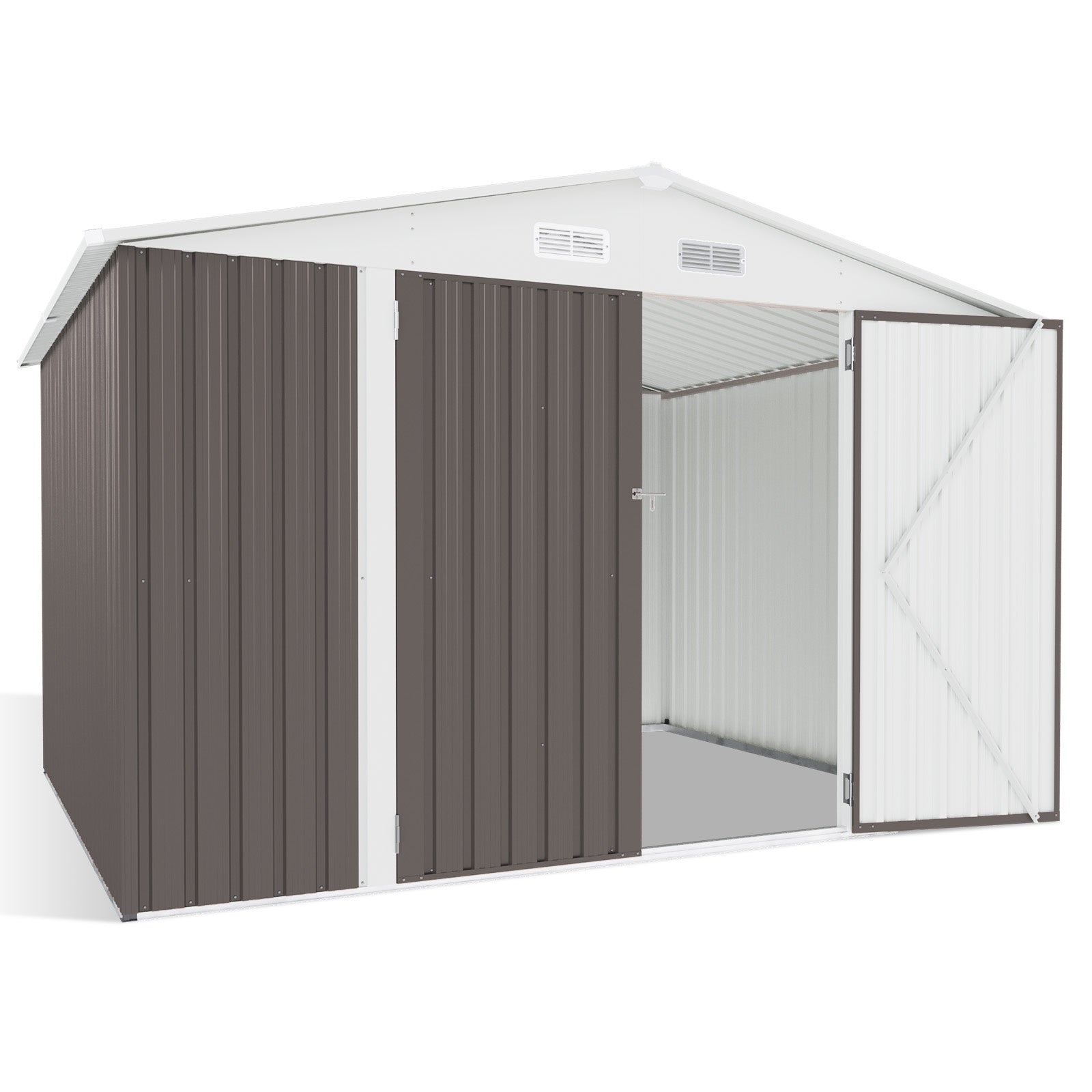 9.6’x 7.8’ Outdoor Storage Shed, Metal Garden Tool Shed with Lockable Door, Galvanized Steel Shed for Backyard, Lawn and Patio, Gray