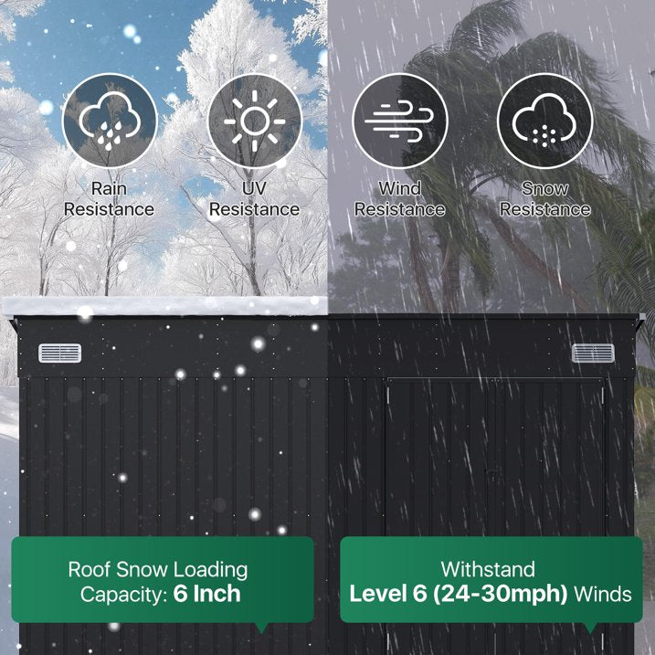 Clouddwell 12ft x 8ft Heavy-Duty Metal Storage Shed with 3 Doors, Lockable Lean-To Design, Weatherproof for Garden & Tools (Black)