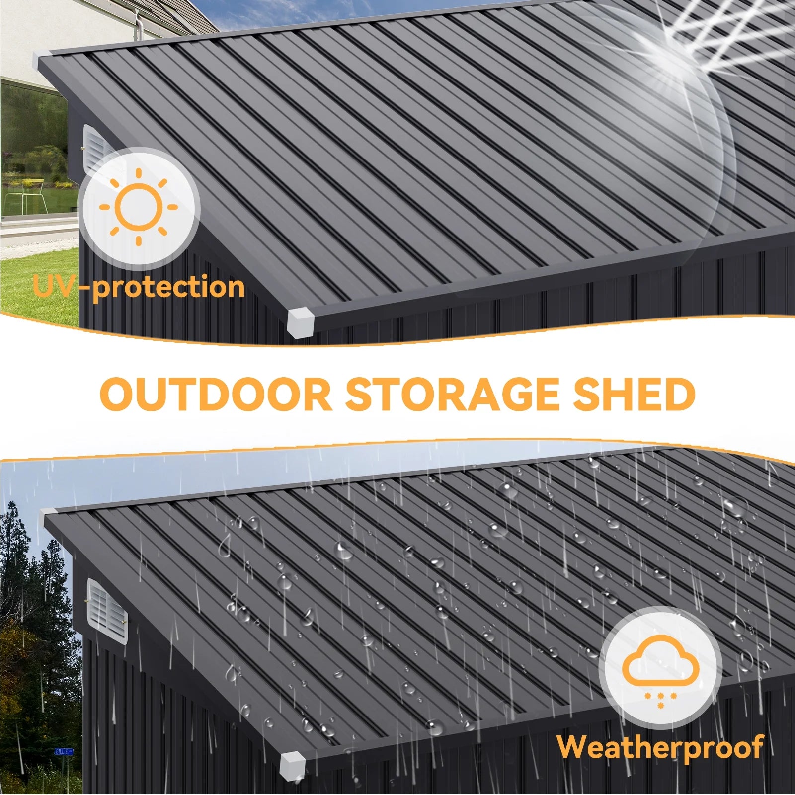 9.5'x7.5' Shed Outdoor Storage Shed with Triple Lockable Door Metal Storage Cabinet with Slopping Roof