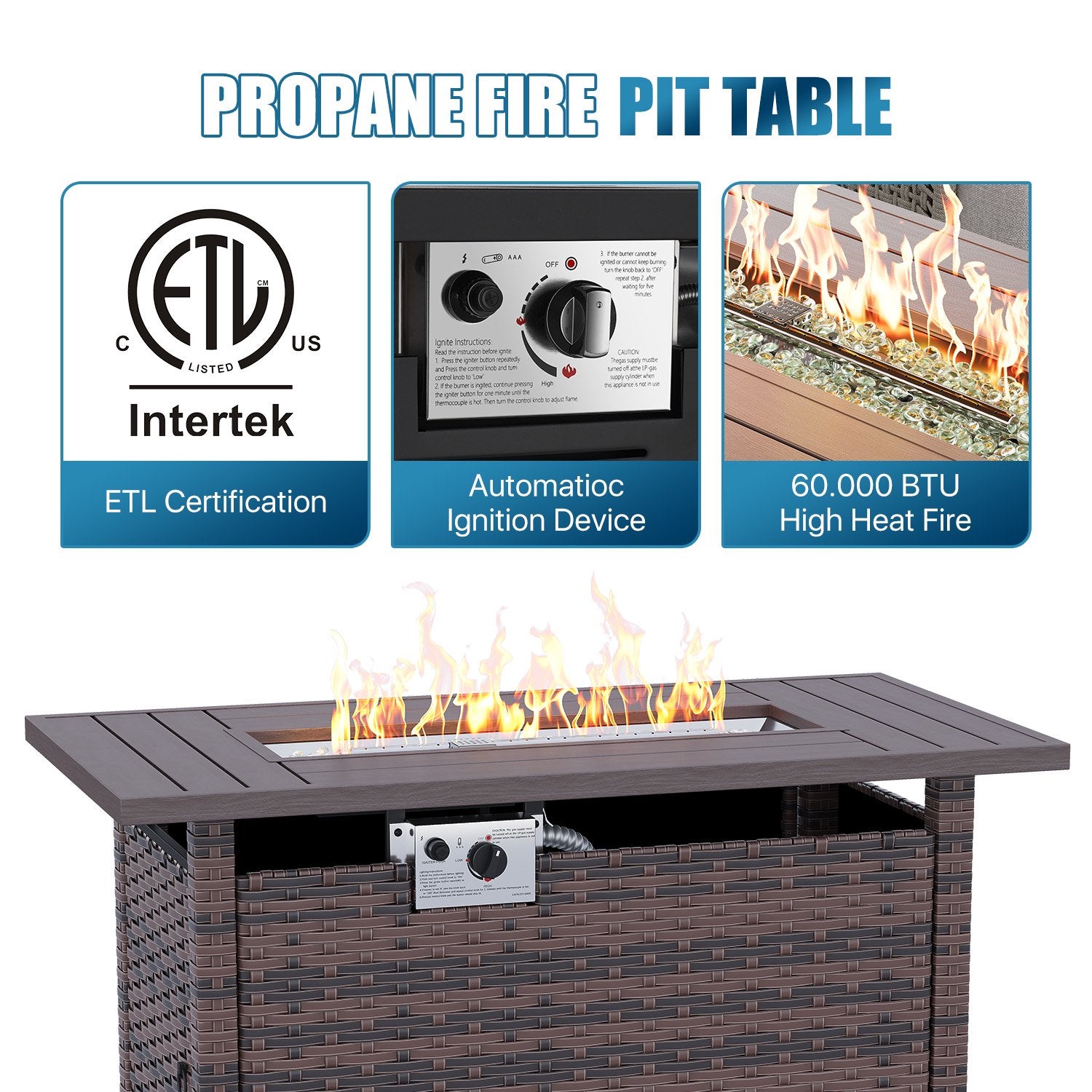 Sunmthink Patio Furniture Sets, 12-Piece Outdoor Patio Furniture with 44'' Propane Gas Firepit Table, Wicker Outdoor Conversation Set and Waterproof Cover for Backyard, Poolside, Garden