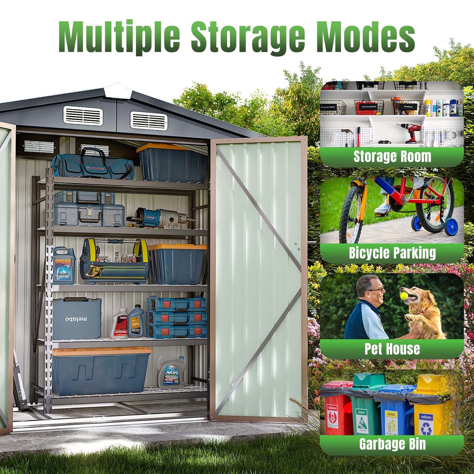 Aoxun 6'x4' Outdoor Metal Storage Shed with Lockable Door- Ideal for Tools, Garden Equipment & Bikes, Perfect for Patio Placement(Base Included/Brown)