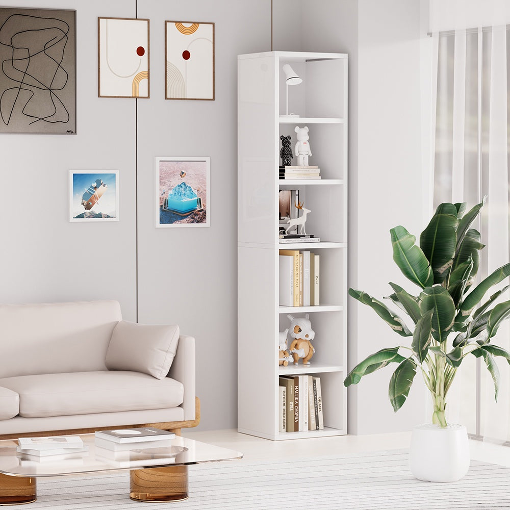 6 Tier Standard Bookcase, 71.5" Tall Wooden Storage Book Shelf for Home Office and Bedroom, White