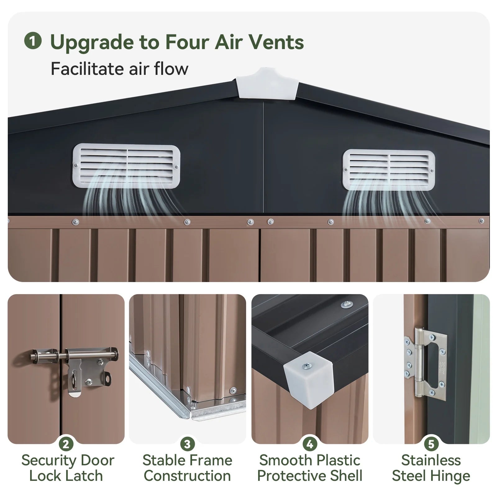 11.9x9.5 ft Outdoor Storage Shed, Galvanized Metal Shed with Lockable Door, Air Vents for Garden, Backyard, Brown