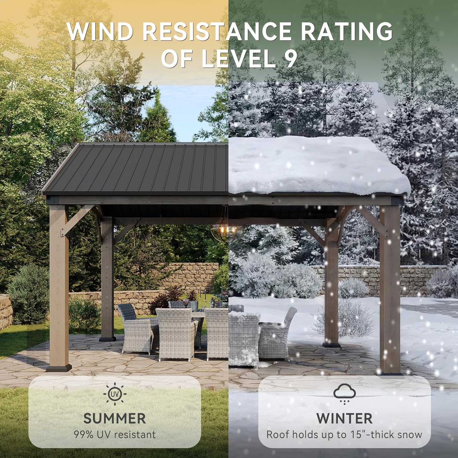 Aoxun Cedar Wood Pavilion Gazebo with Gable Roof