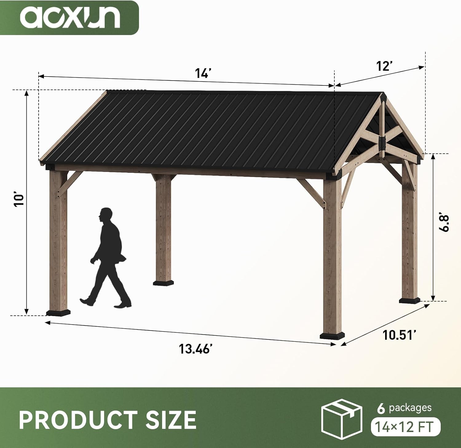 Aoxun Cedar Wood Pavilion Gazebo with Gable Roof