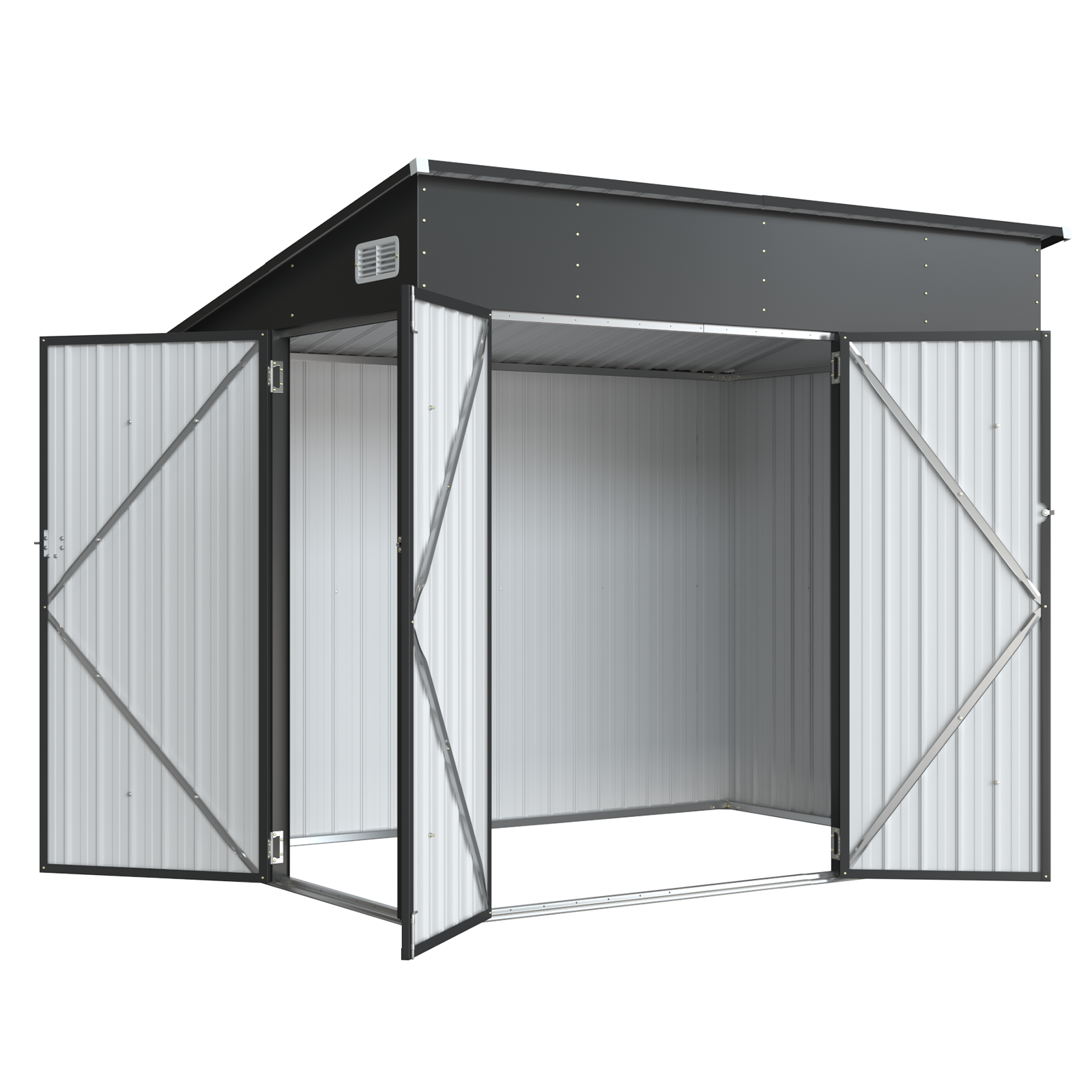 Aoxun 7.5'x4' Triple Door Shed Outdoor Storage Shed with Three Lockable Door Metal Storage Cabinet with Slopping Roof for Tools Bicycles Storage for Garden, Backyards (Black)