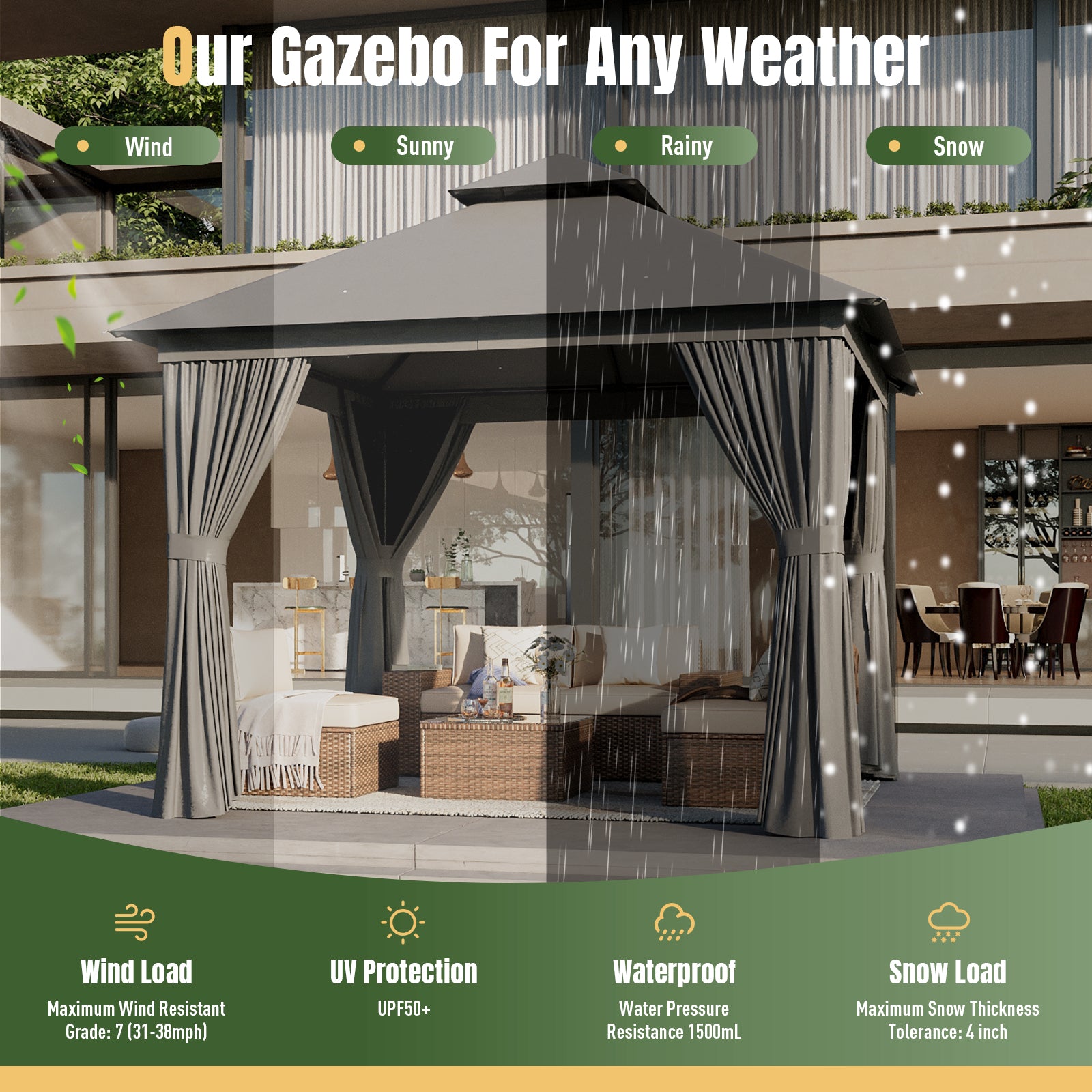 Outdoor Gazebo for Patio 10x10, Metal Frame Canopy with Double Roofs, Heavy Duty Party Tent and Shelter with Mosquito Netting and Privacy Screen for Backyard, Lawn, Garden, Deck (Grey)