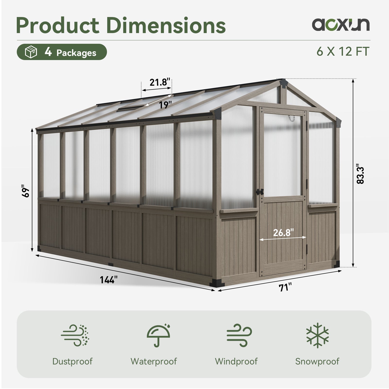 Aoxun 6x12 FT Wood Green House