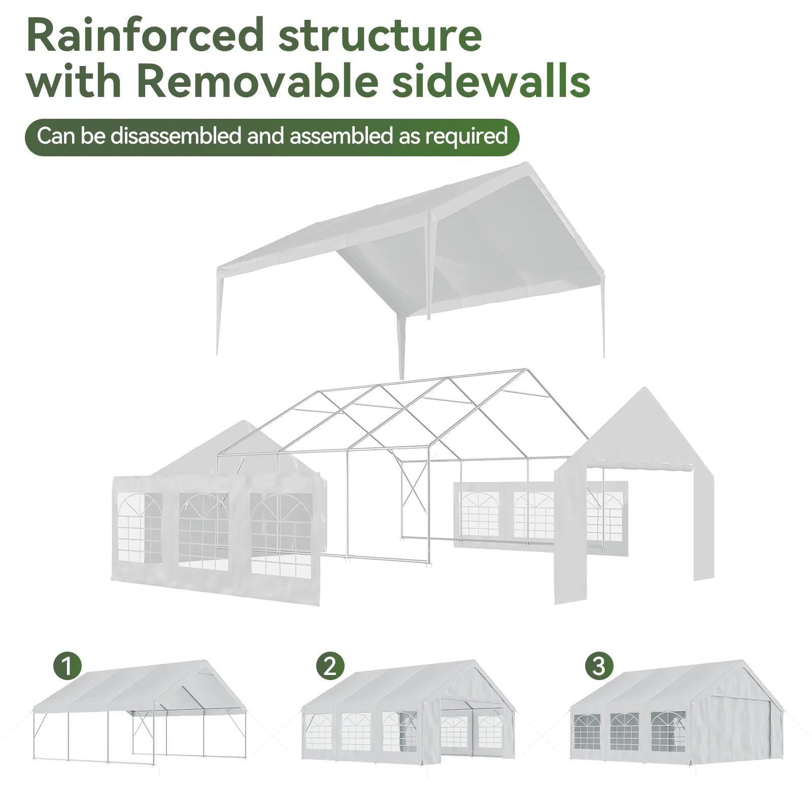 Aoxun Wedding & Event Tent, 20x20 FT White Canopy with Removable Sidewalls, Waterproof Party Tent for Outdoor Gatherings, BBQ, Birthday, Camping
