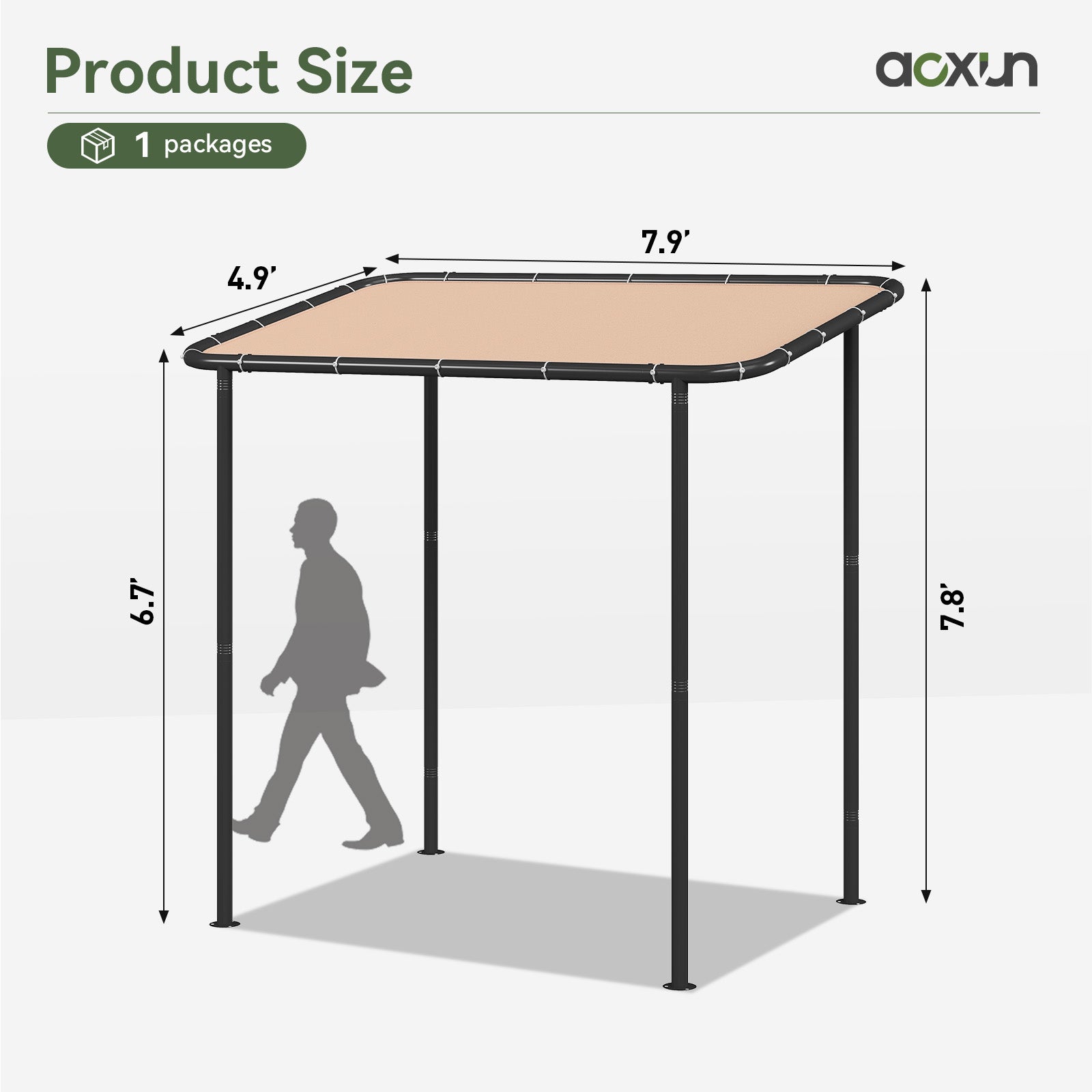 Aoxun 8x5 Lean to Gazebo Outdoor Pergola with Water Resistant & UV-Resistant, Wall-Mounted Canopy with Sloped Roof for Backyard, Deck, Patio or Garden Khaki