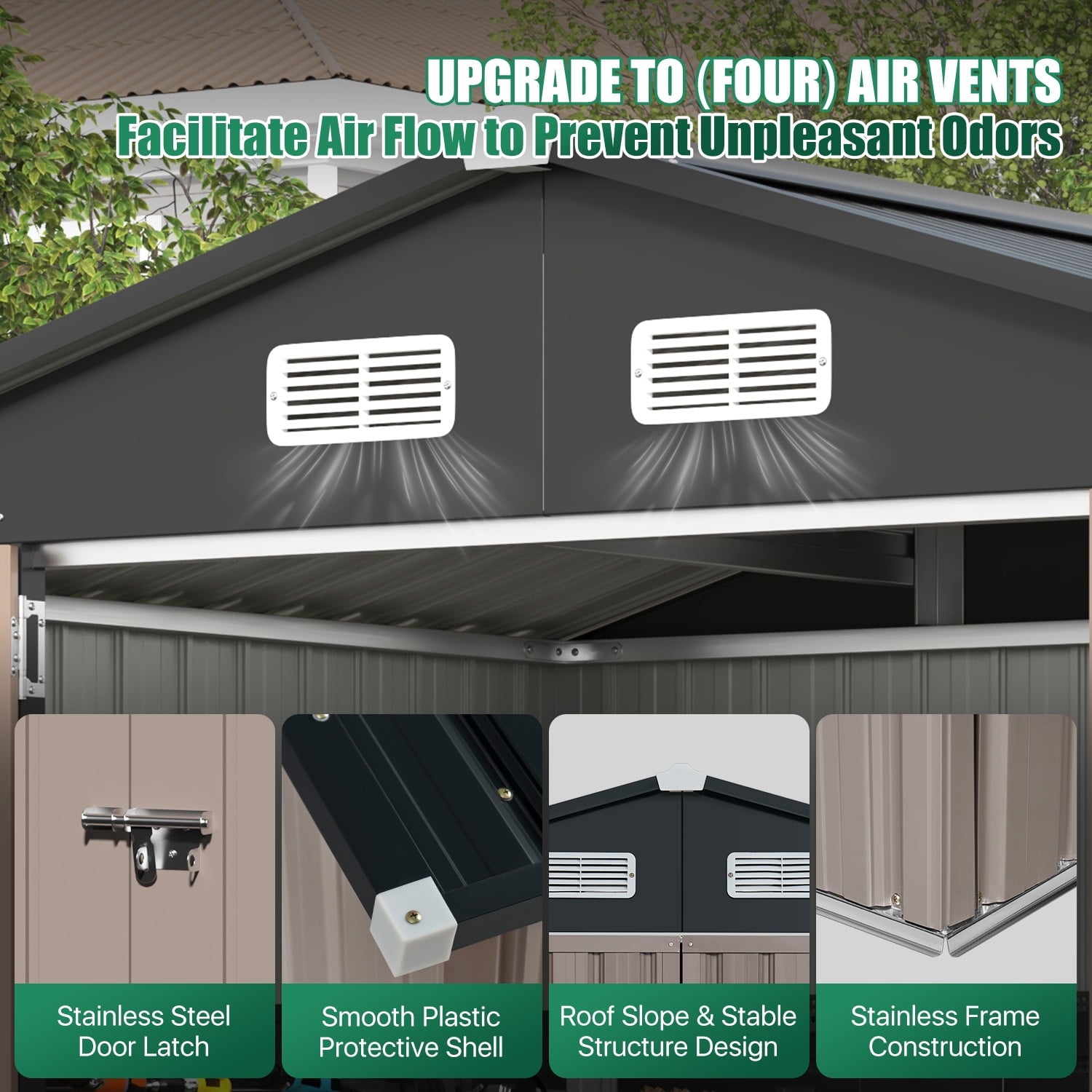 Clouddwell 7.5x5 ft. Outdoor Storage Shed with Base, Brown Metal Garden Shed with Double Lockable Doors for Backyard, Patio