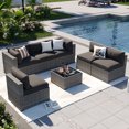 7 Piece Patio Furniture Set Wicker Rattan Patio Conversation Set Outdoor Sectional Sofa Set with Coffee Table and 4” Thickened Cushions, Black(Waterproof Cover Included)