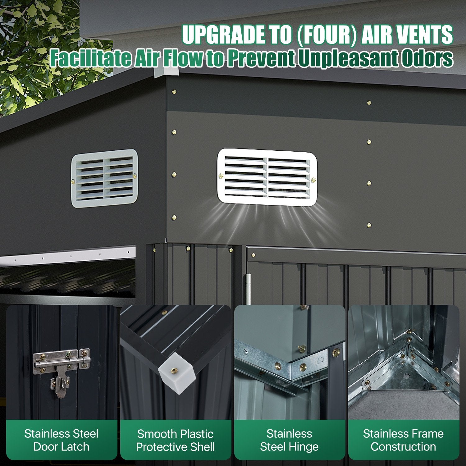 Clouddwell 12ft x 8ft Heavy-Duty Metal Storage Shed with 3 Doors, Lockable Lean-To Design, Weatherproof for Garden & Tools (Black)