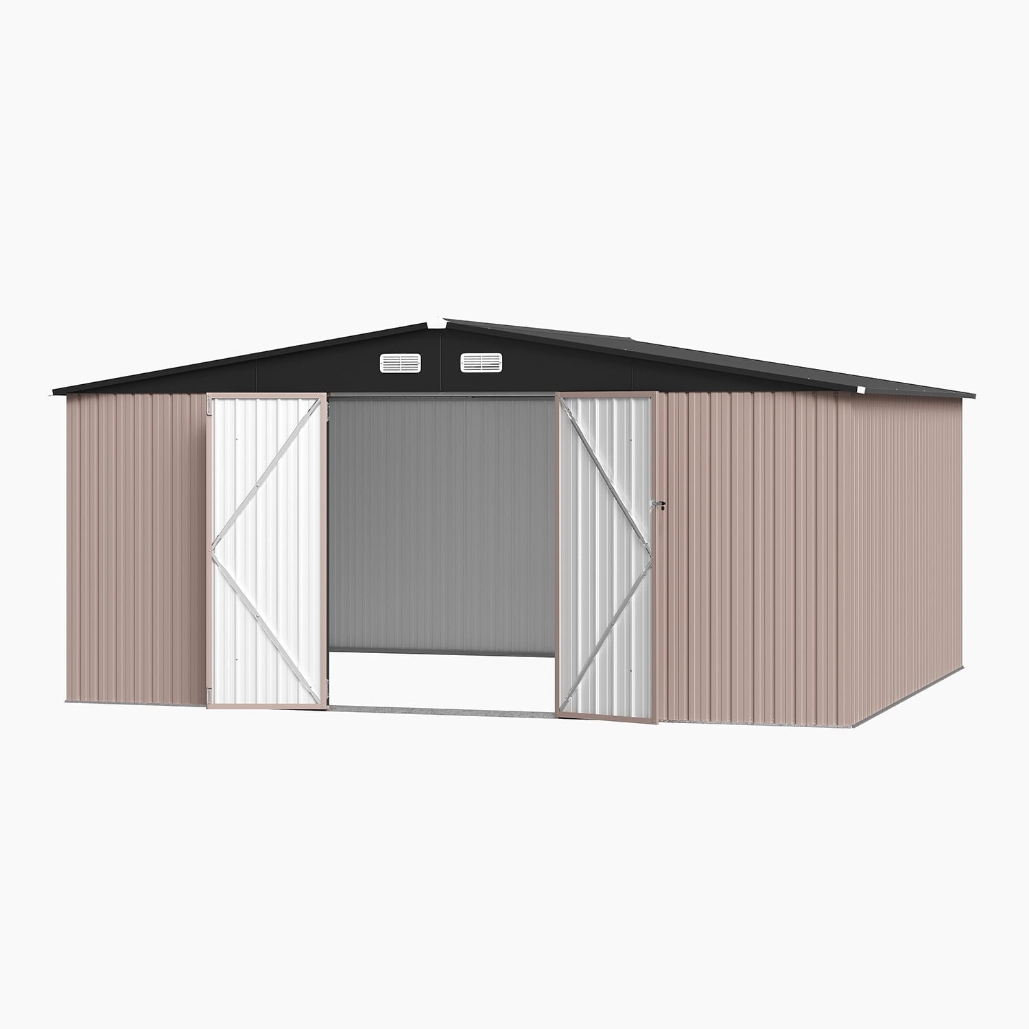 Clouddwell 14 ft. x 12 ft. Outdoor Storage Shed, 800 cu. ft. Brown Steel Utility Shed with Lockable Door for Garden