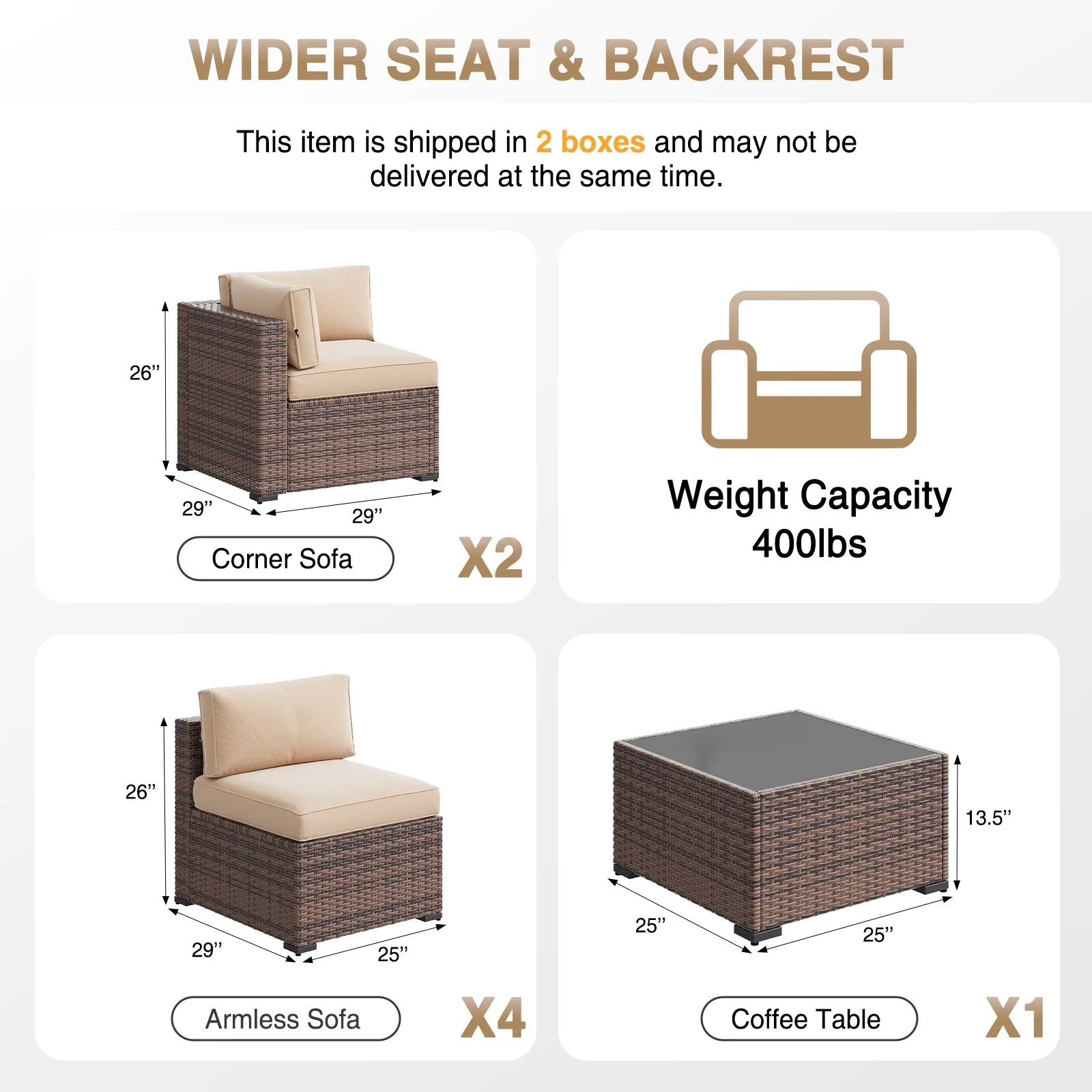 Aoxun 7 Piece Patio Furniture Set Wicker Rattan Patio Conversation Set Outdoor Sectional Sofa Set with Coffee Table and 4” Thickened Cushions, Beige(Waterproof Cover Included)
