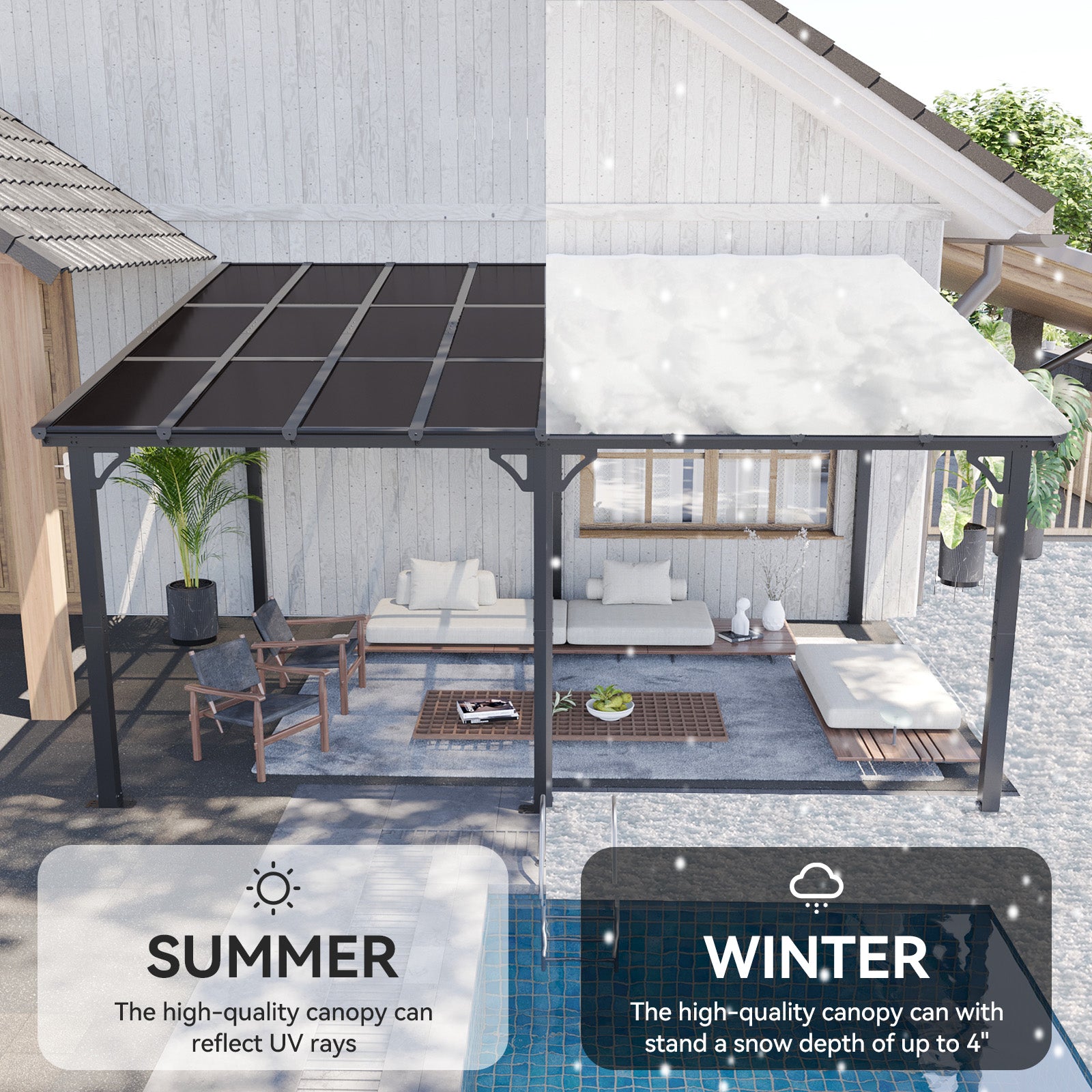 Outdoor Hardtop Gazebo for Patio 12' x 16', Wall-Mounted Lean to Gazebo Pergola with Roof