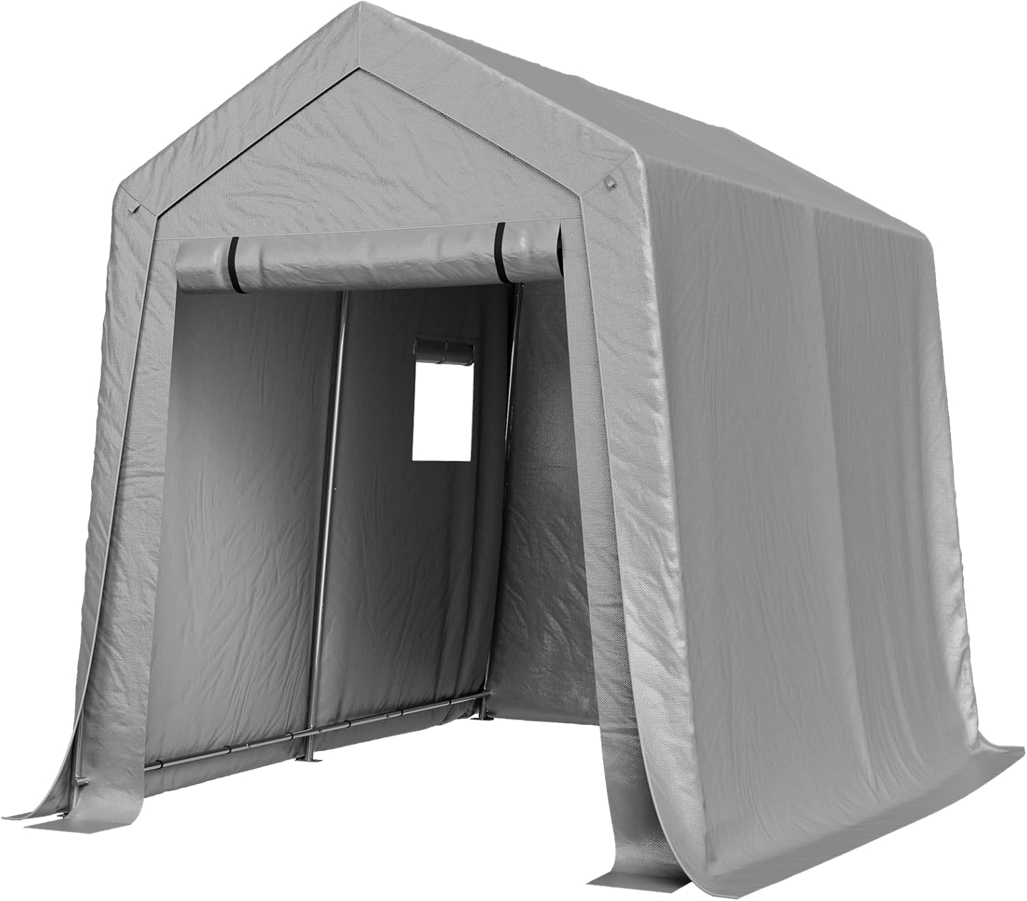 Aoxun 6x8x7 FT Outdoor Portable Storage Shed Tent with Roll-up Zipper Door and Window Portable Carport with Waterproof Tarp Galvanized Steel for Motorcycle, Generator, Bike Storage (Gray)