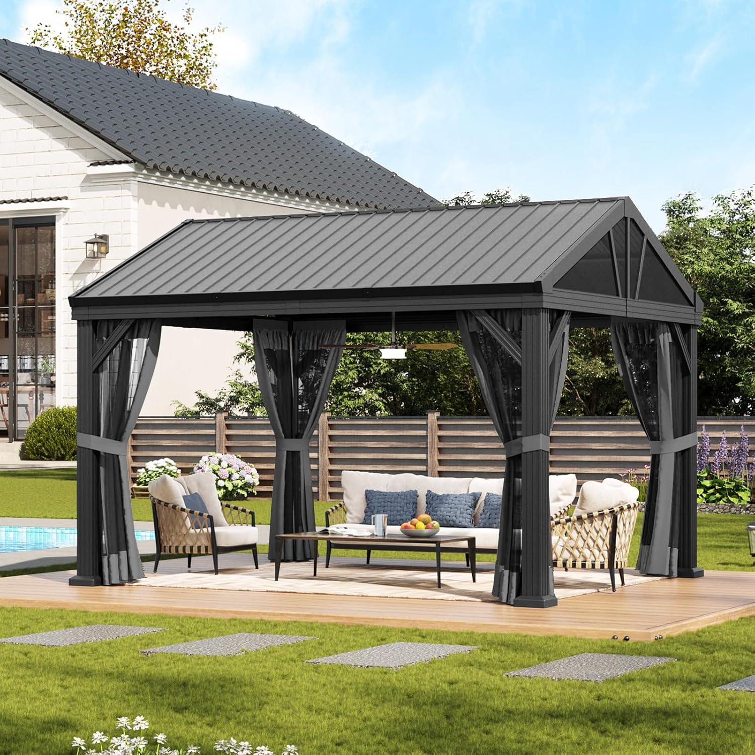 10' x 12' Aluminum Pavilion Gazebo with Gable Roof