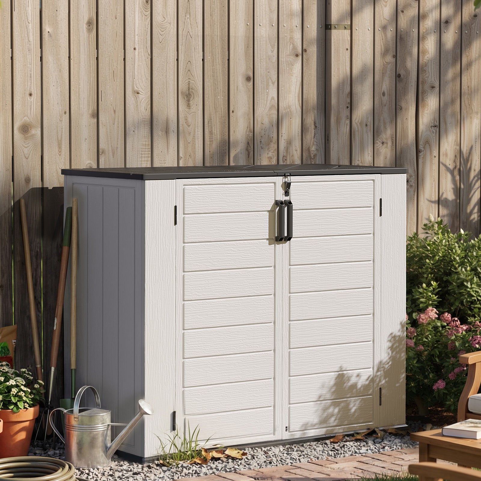 Aoxun 61 Cu.Ft Outdoor Storage Shed, Widened Outdoor Storage Cabinet Waterproof Vertical Resin Shed with Floor for Patio, Garden Tools, Pool Equipment, Easy to Assemble (White)