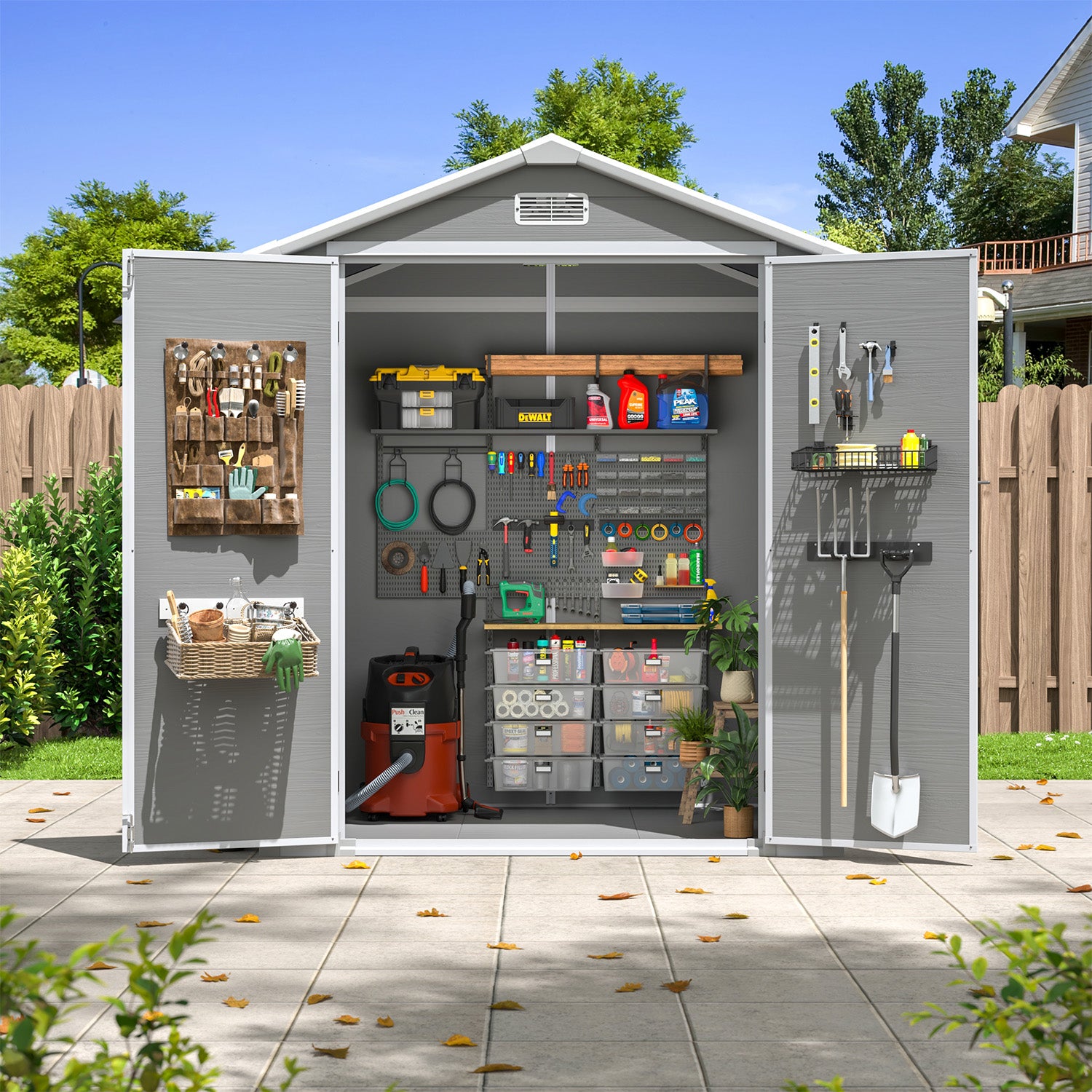 Aoxun 6x4 FT Outdoor Storage Shed, Plastic Garden Resin Shed with Floor and Window for Patio, Lawn, Outdoor Storage with Lockable Door for Bike, Garbage Can, Tools, Grey