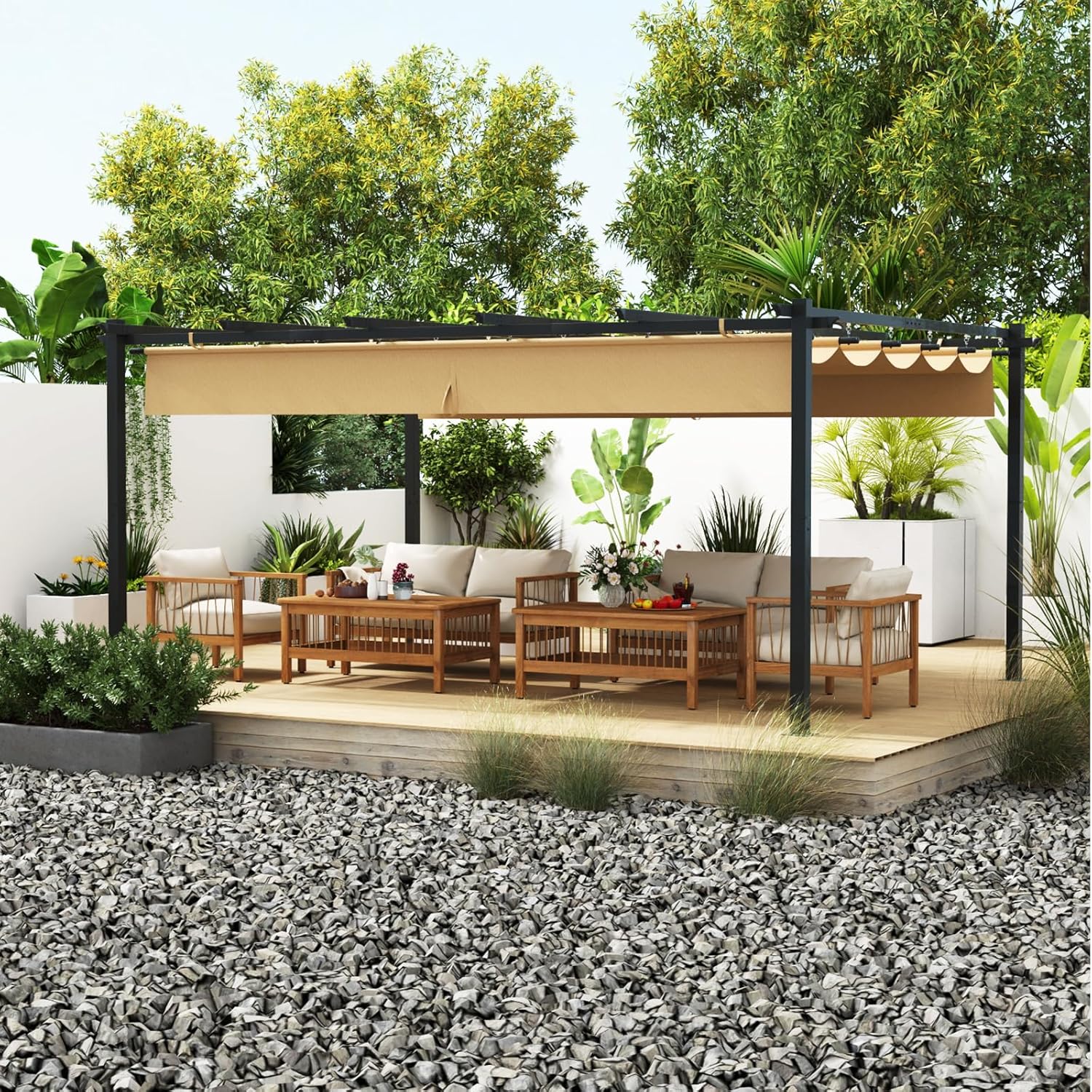 Retractable Pergola with Sun Shade Cover