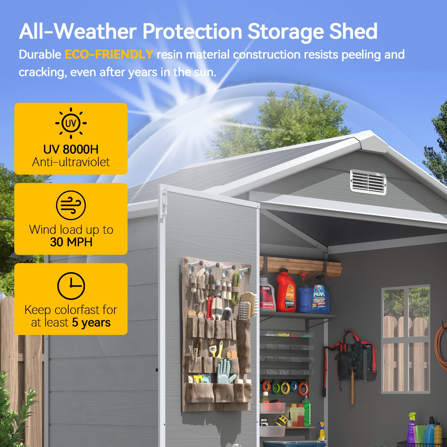 Aoxun 6x4 FT Outdoor Storage Shed, Plastic Garden Resin Shed with Floor and Window for Patio, Lawn, Outdoor Storage with Lockable Door for Bike, Garbage Can, Tools, Grey
