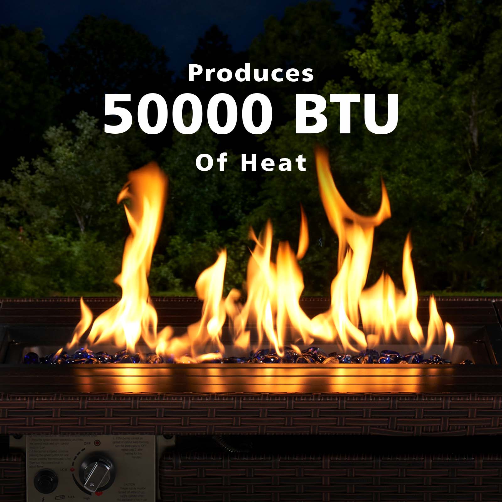 Aoxun 44" Propane Fire Pit with Storage 50,000 BTU Outdoor Wicker Fire Table with Wood-grainTabletop CSA Certified Patio Rectangular 2-in-1 Gas Fire Pit Table with Firepit Lid and Waterproof Cover