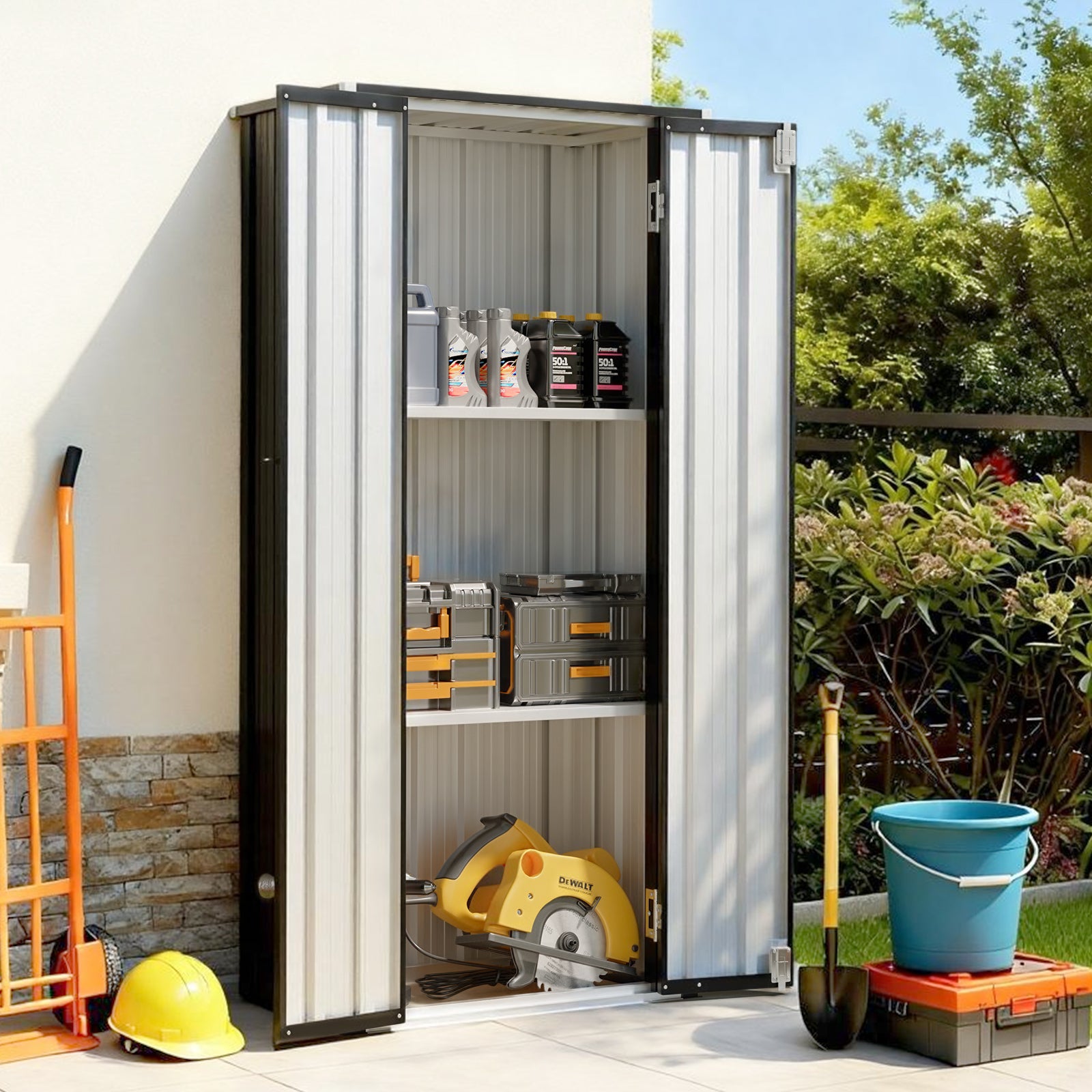 Aoxun 2.5’x1.5’ Outdoor Storage Cabinet, Outdoor Metal Storage Shed with 2 Adjustable Shelves & Lockable Doors, Vertical Tool Shed for Patio Garden, Garage, Porch, Black