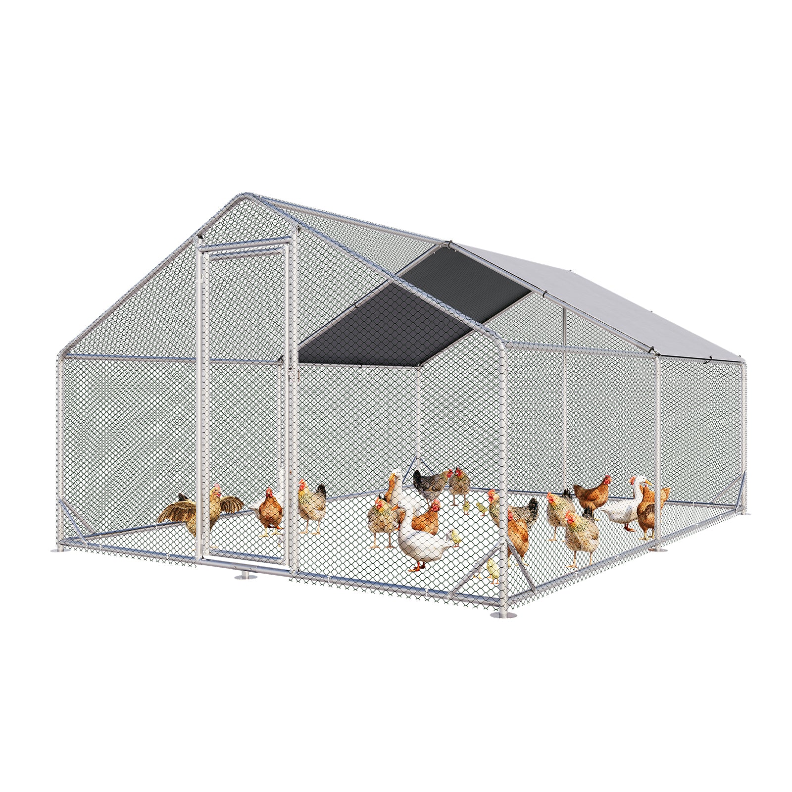 Aoxun Metal Chicken Coop , Outdoor Chicken Runs for Yard with Cover, Spire Roof Hen House Enclosure with Security Lock (10x20x6.4 FT)