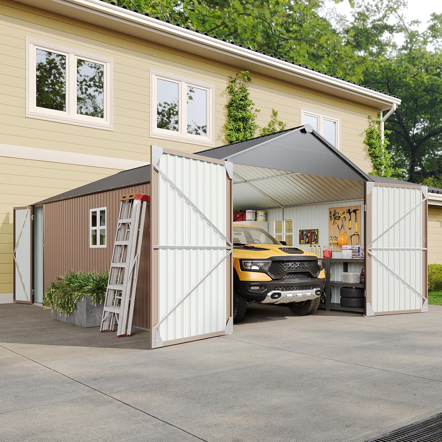 Aoxun 12x20x9.3 FT Shed Outdoor Metal Garage Shed 1700 CUFT Extra Larg