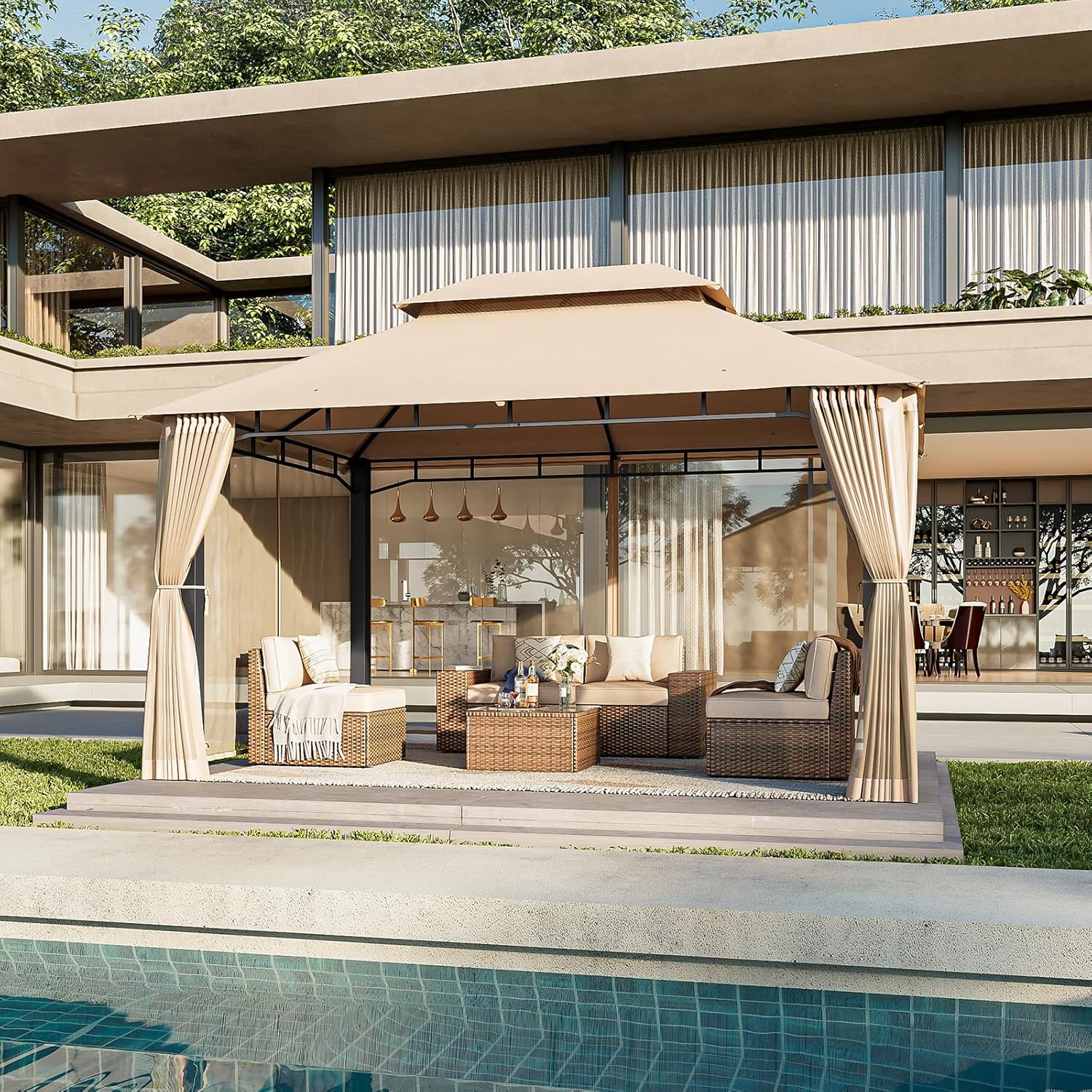 Soft Top Metal Frame Gazebo with Double Roofs