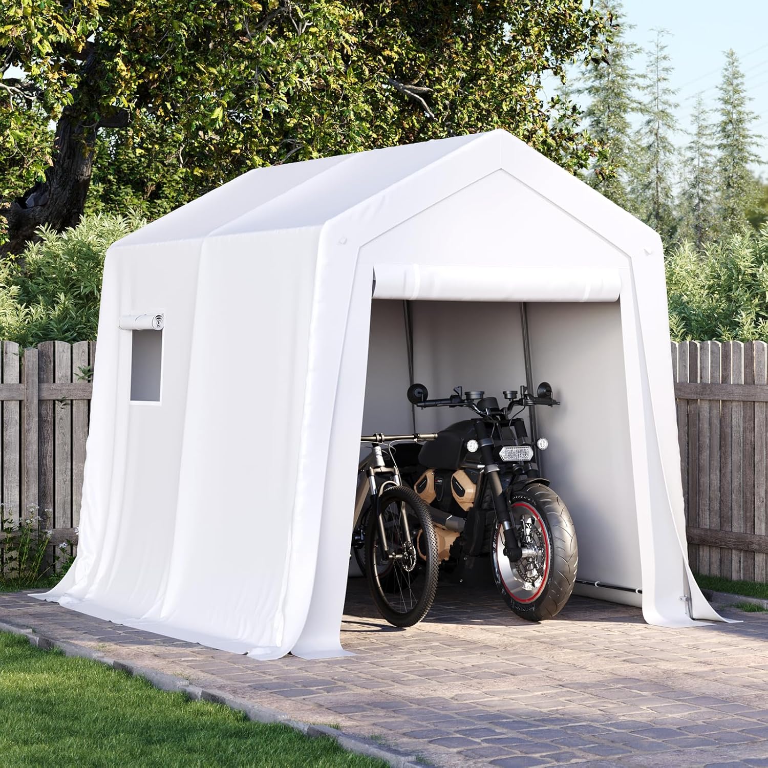 6x8x7 FT Portable Motorcycle Carport Tent with Roll-up Zipper Door and