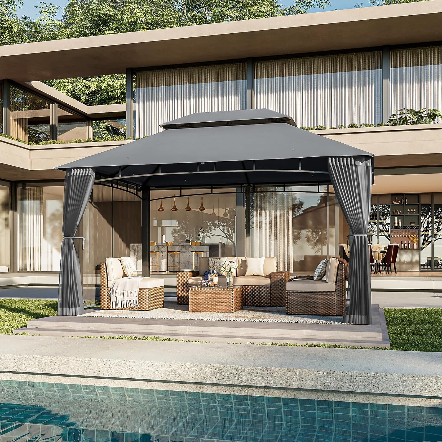 Soft Top Metal Frame Gazebo with Double Roofs