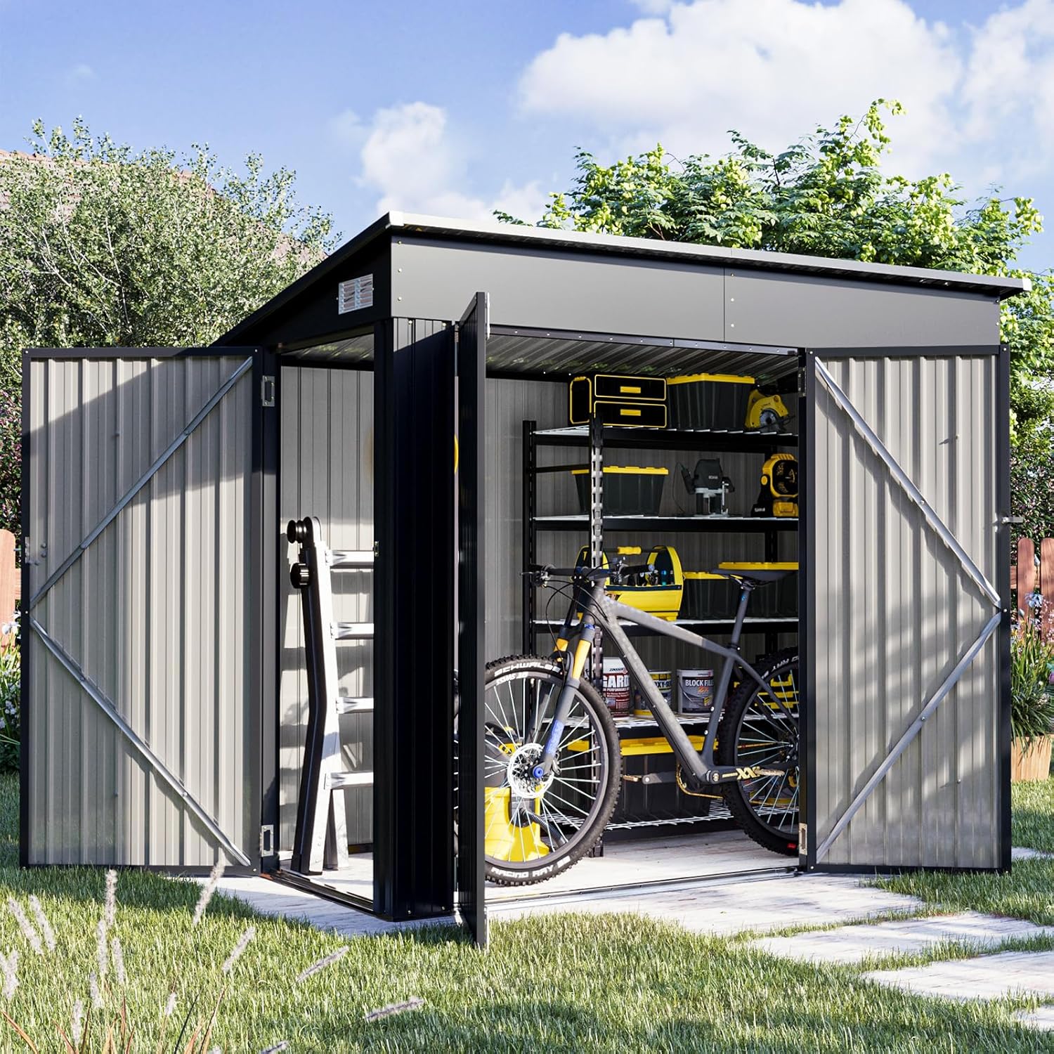 Metal Storage Shed with Triple Lockable Door, Sloped Roof – Aoxun