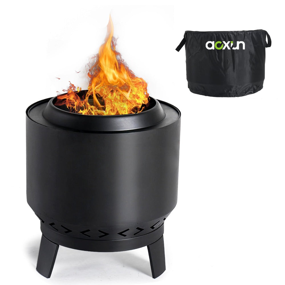 19" Smokeless Fire Pits with Removable Ash Pan & Waterproof Cover Bag