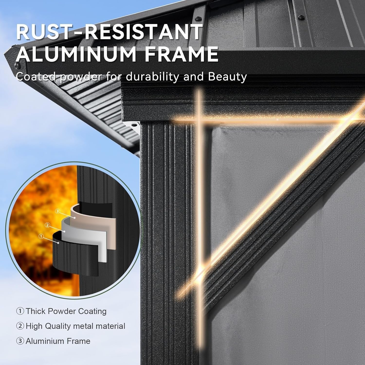 Aoxun Permanent Hardtop Aluminum Gazebo with Rain Gutter