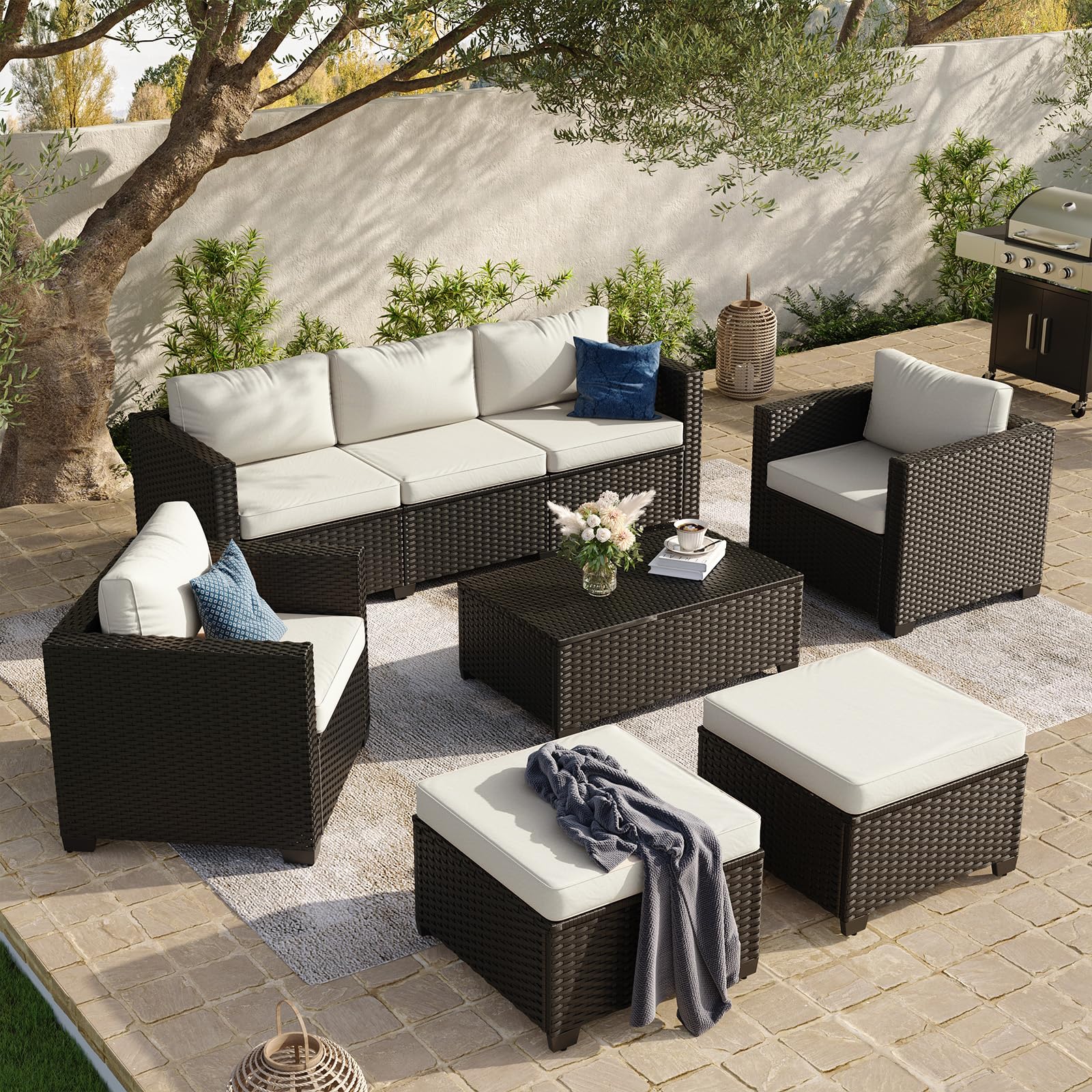 Aoxun 8 Piece Outdoor Patio Furniture Set 7 Seats