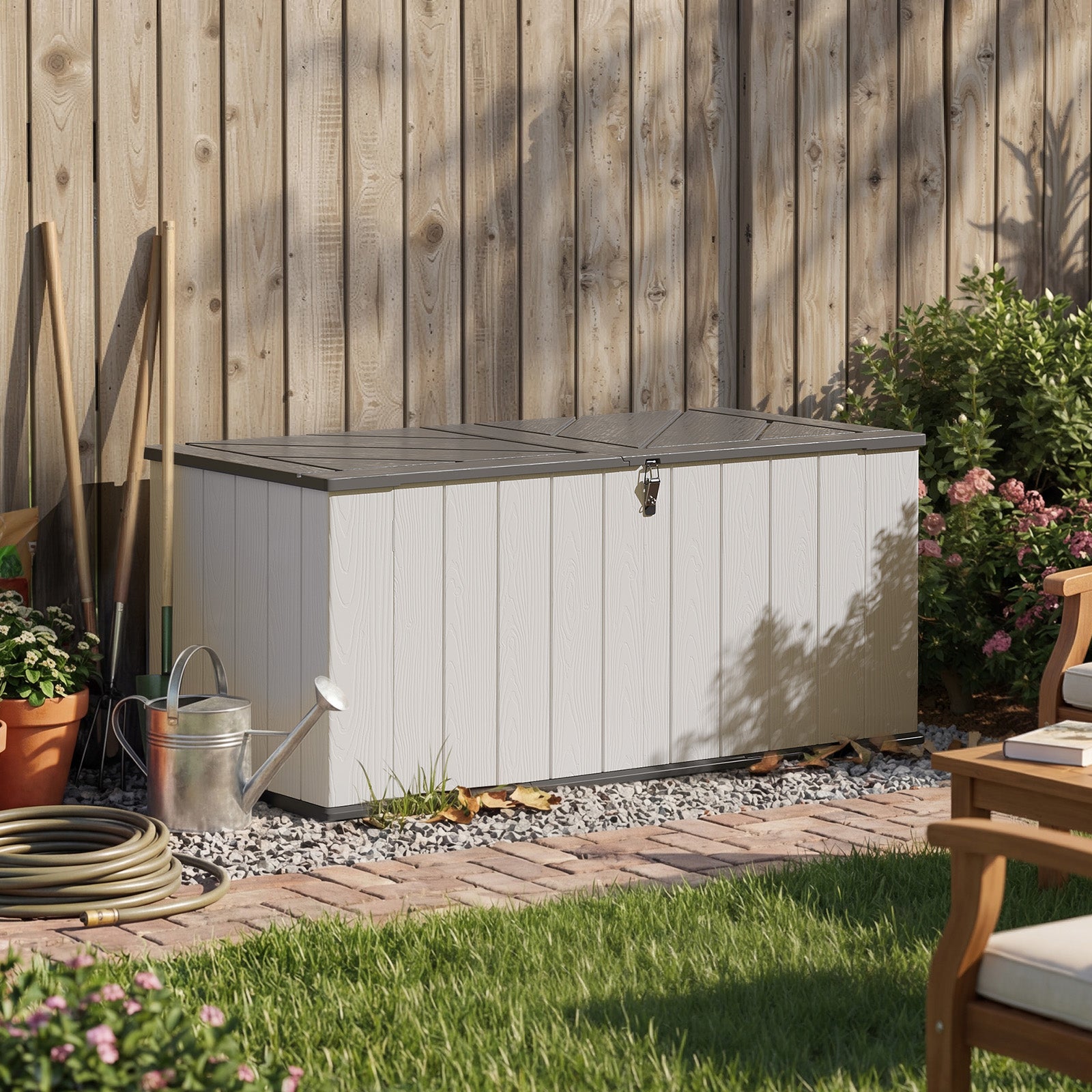 Aoxun 61 Cu.Ft Outdoor Storage Shed, Widened Outdoor Storage Cabinet Waterproof Vertical Resin Shed with Floor for Patio, Garden Tools, Pool Equipment, Easy to Assemble (White)