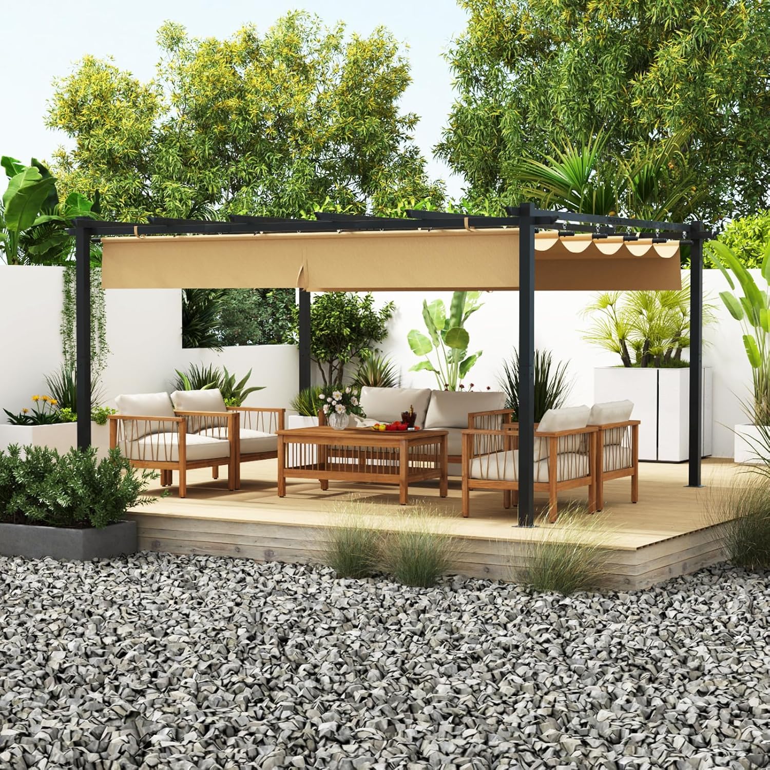 Retractable Pergola with Sun Shade Cover
